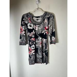 White House Black Market Black/Pink 3/4 Sleeve Mini Dress Sz XXS